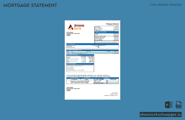 Somalia Amana Bank Hypothekenabrechnung in Word- und PDF-Formaten – Beispielvorschau